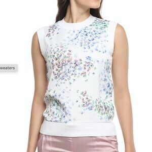 Ted Baker Floral Sleeveless Sweater Top White Blue Green Pink Size 2 US 6